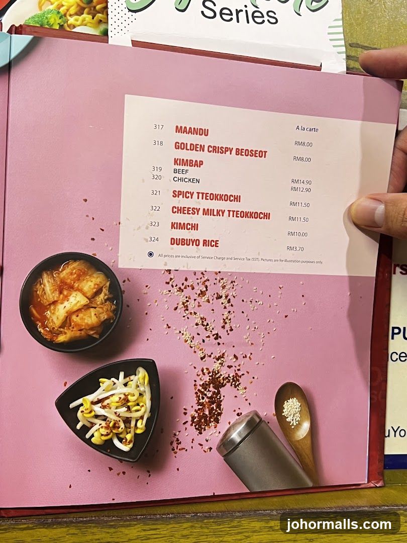 Korean-style menu page