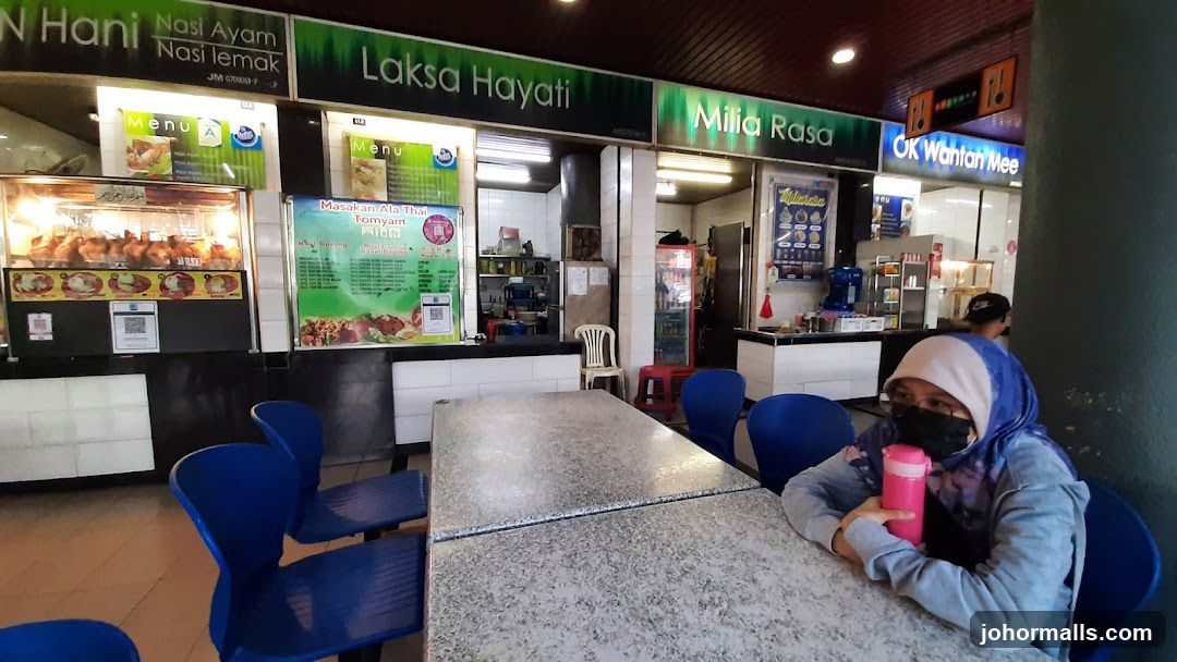 Interior of food court with multiple stalls