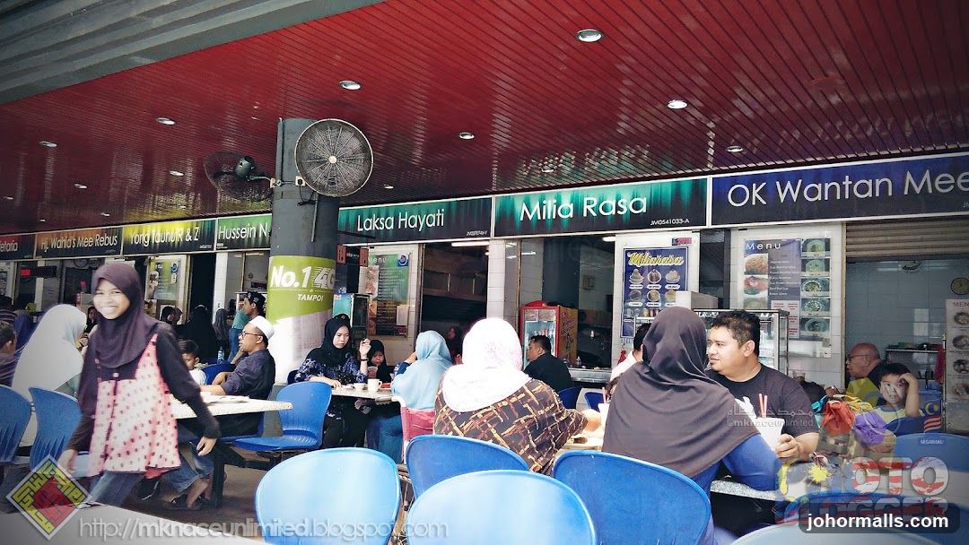 Food court interior with multiple stalls