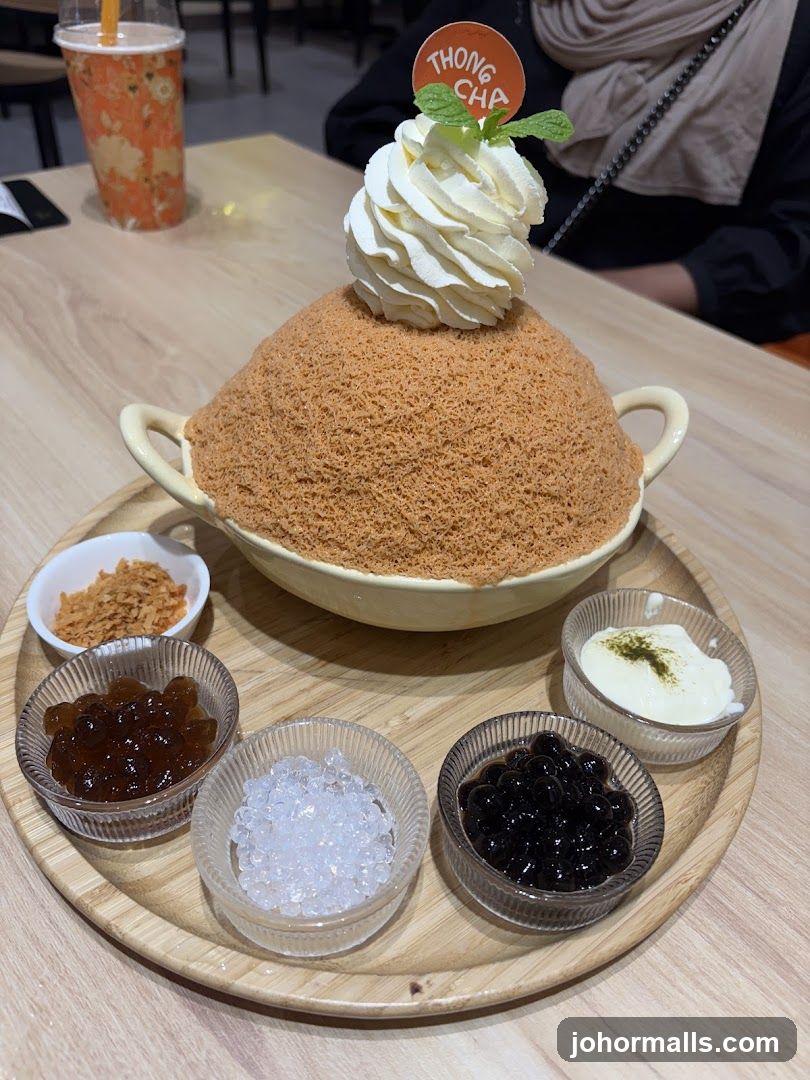 Bowl of shaved ice dessert with toppings