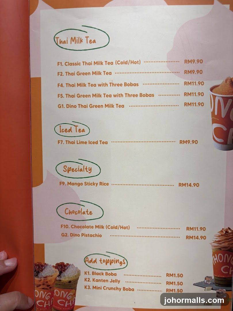 Thai Milk Tea Menu