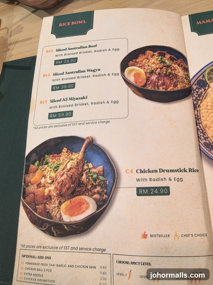 Rice Bowl Section of Menu