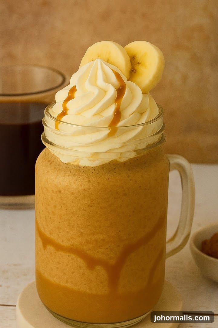 Banana Smoothie with Whipped Cream and Caramel Drizzle