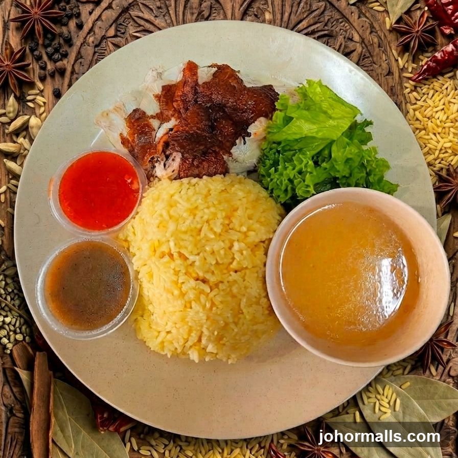 Food Plate with Rice, Meat, and Sauces