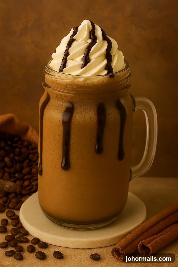 Coffee Drink with Whipped Cream and Chocolate Drizzle