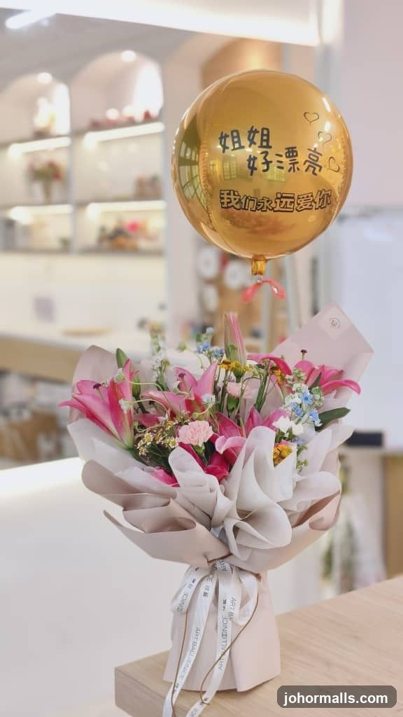 Floral arrangement with balloon
