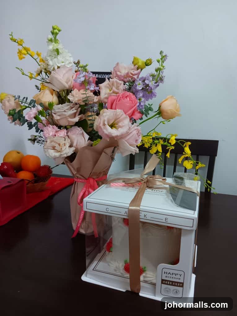 Table with Flowers and Cake