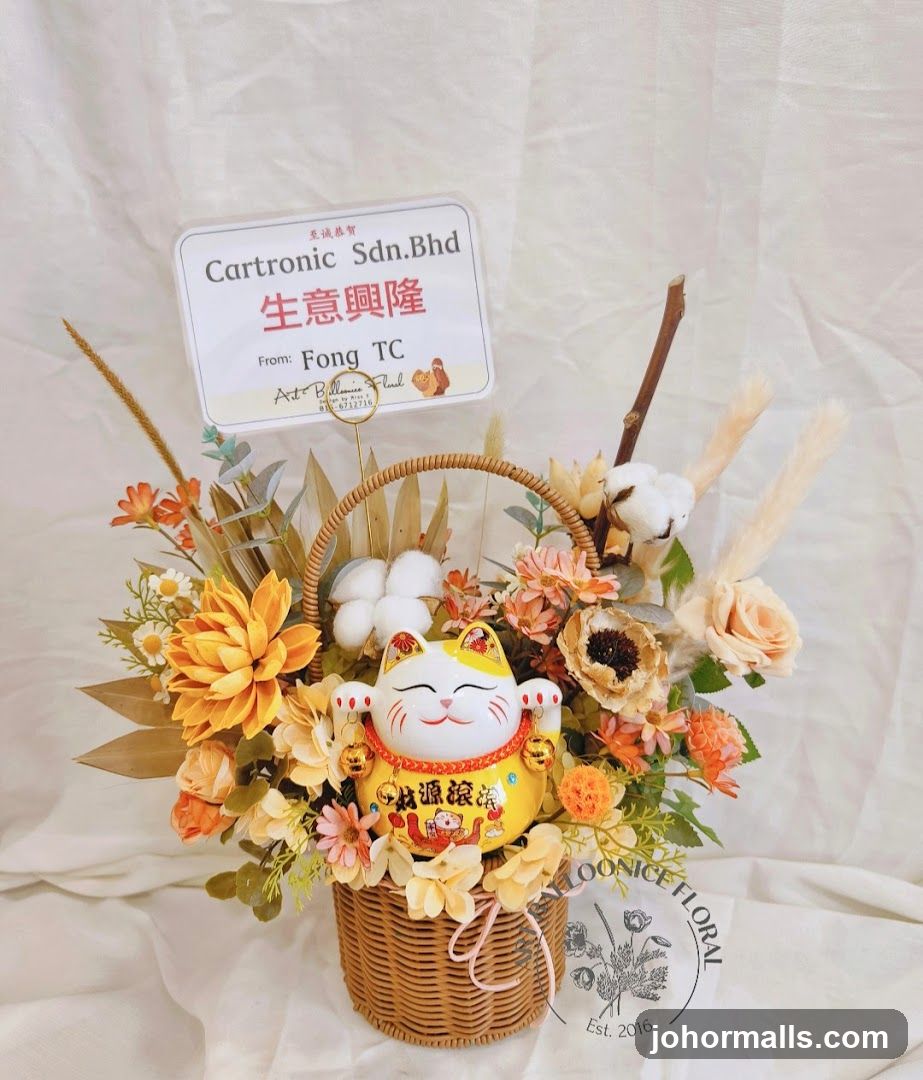 Floral Arrangement with Lucky Cat