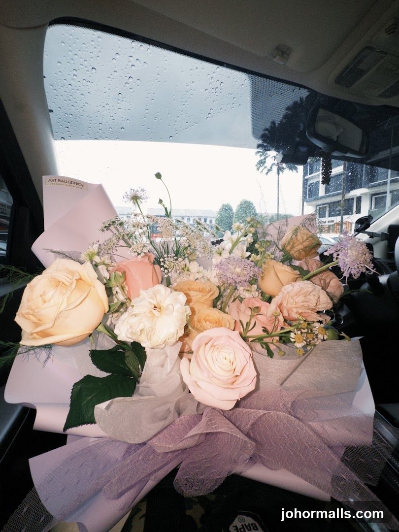 Floral arrangement in car