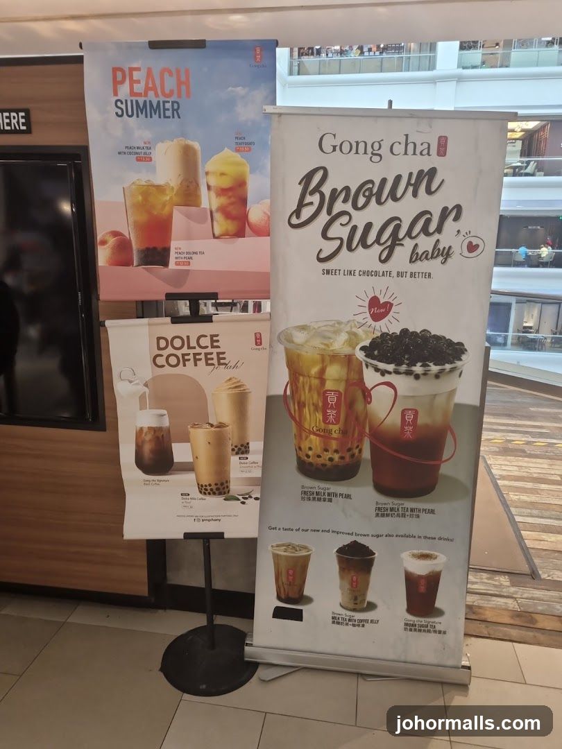 Gong cha promotional banners inside a shopping mall