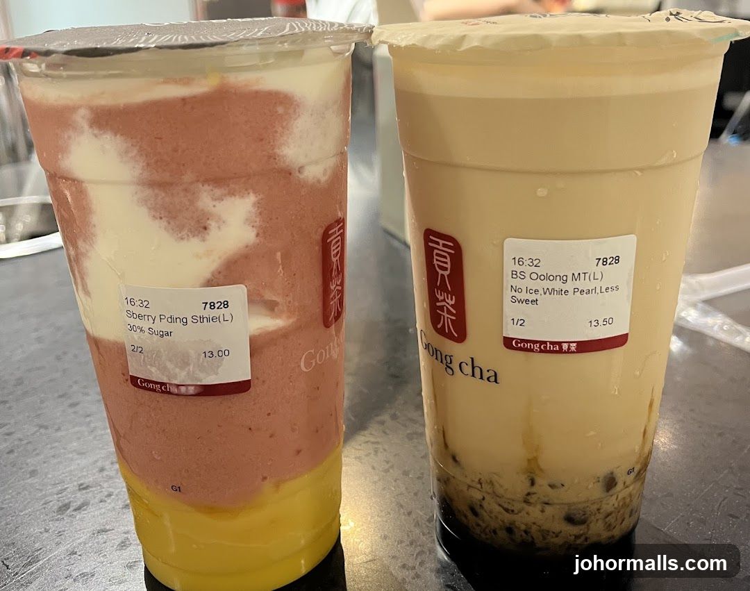 Two Gong Cha beverages on counter
