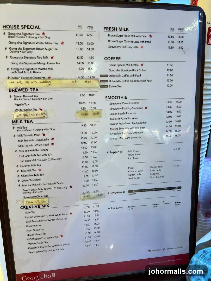 Gong cha Menu