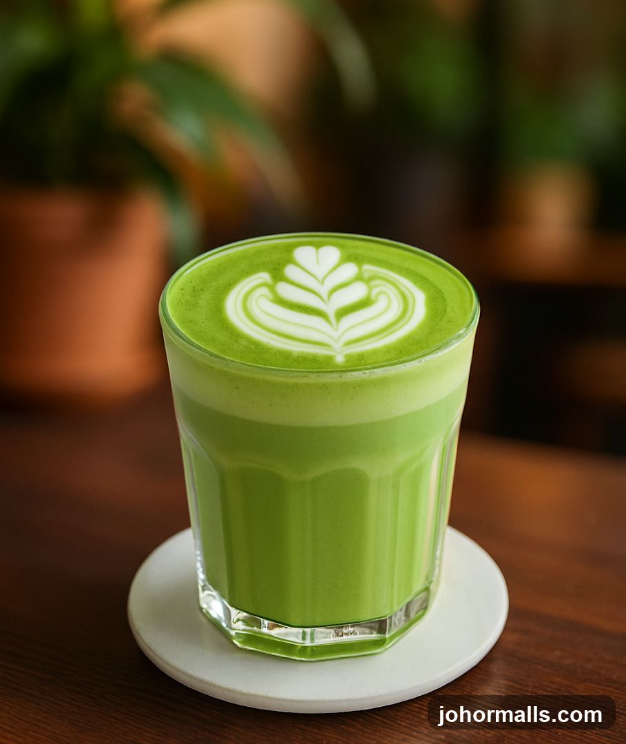 Matcha Latte with Leaf Art