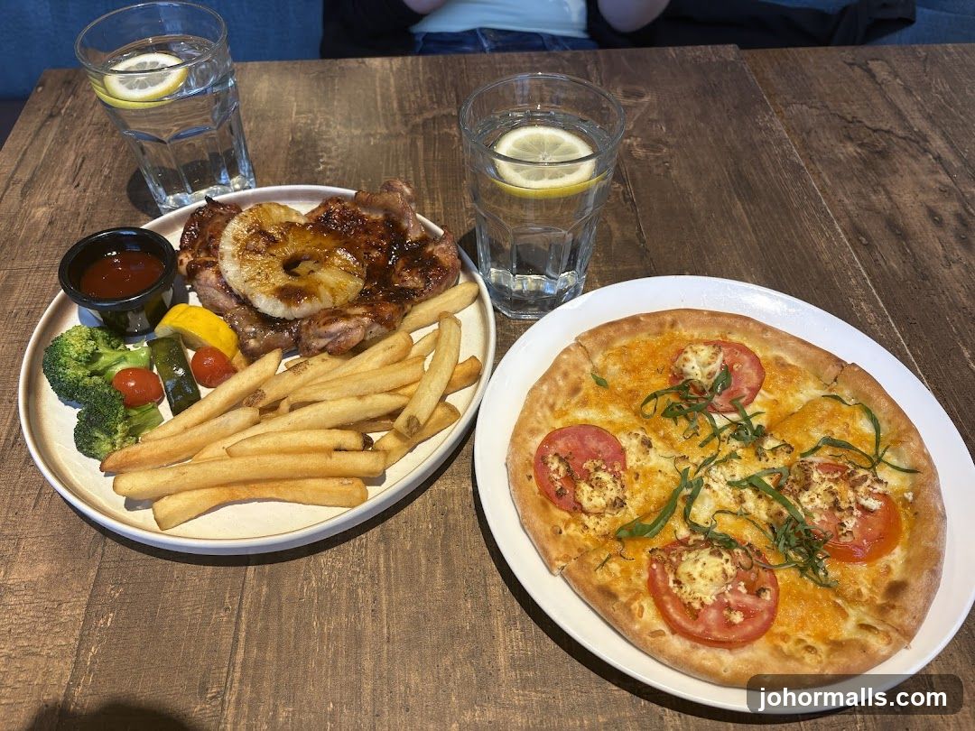 Food and Drink on Wooden Table