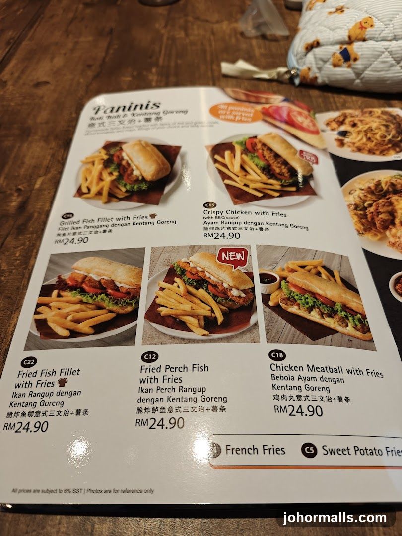 Paninis Section of Menu
