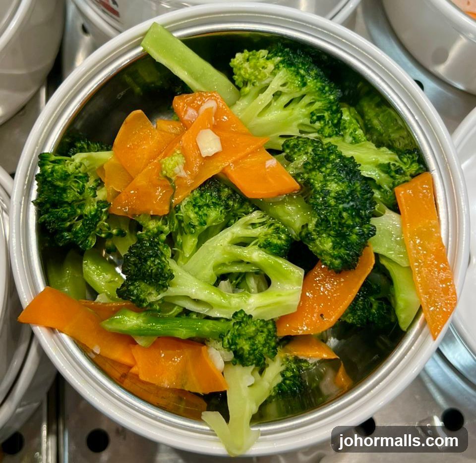 Steamed Vegetables in Metal Bowl
