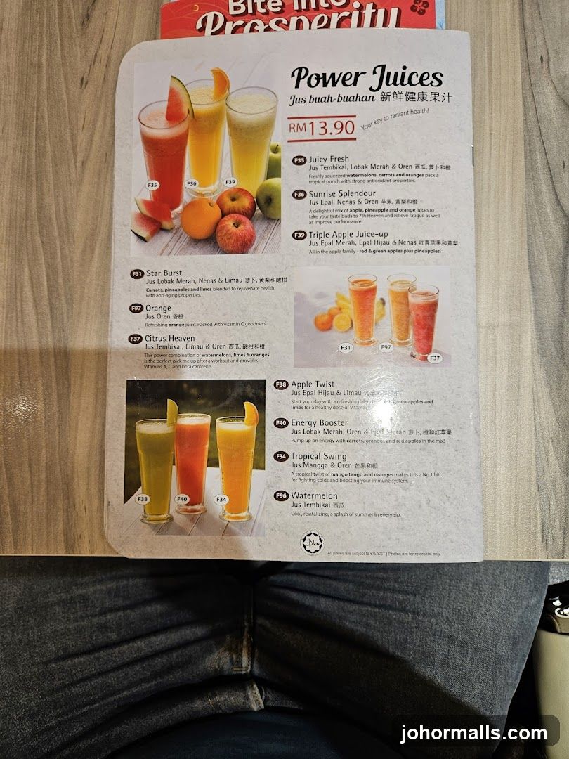 Power Juices Menu