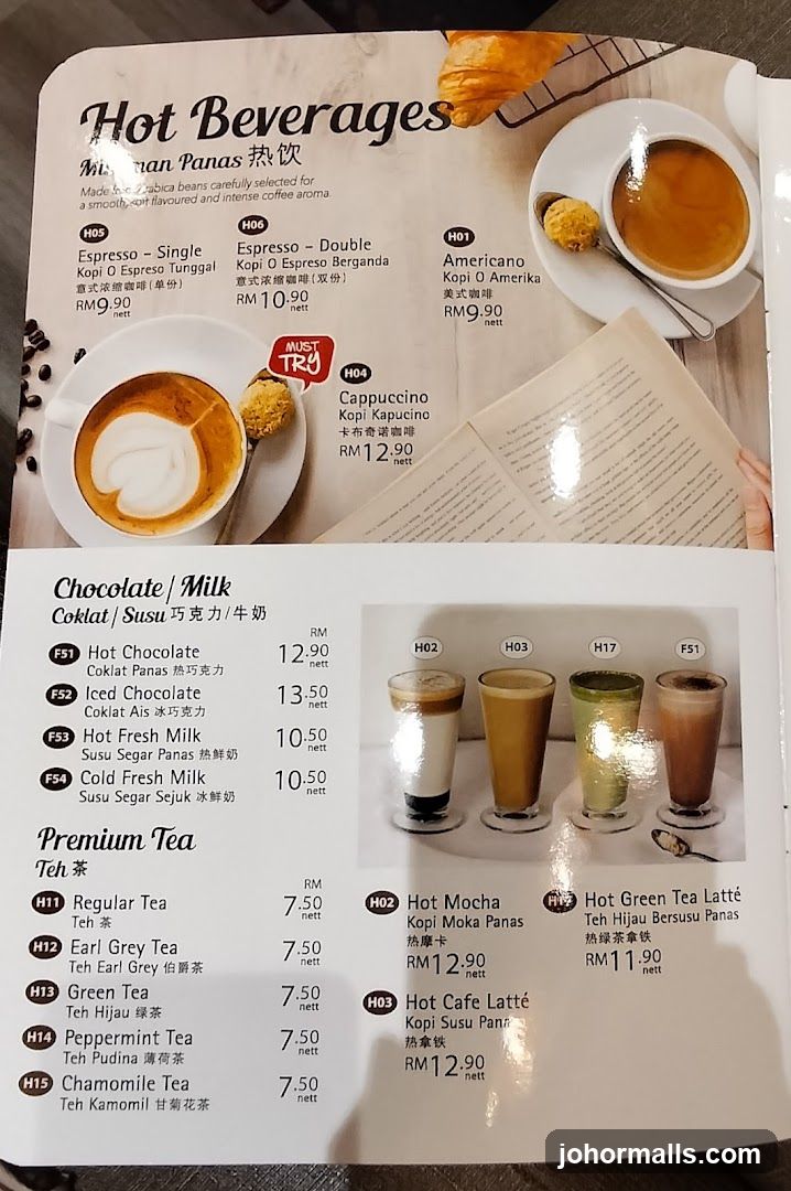 Hot Beverages Menu