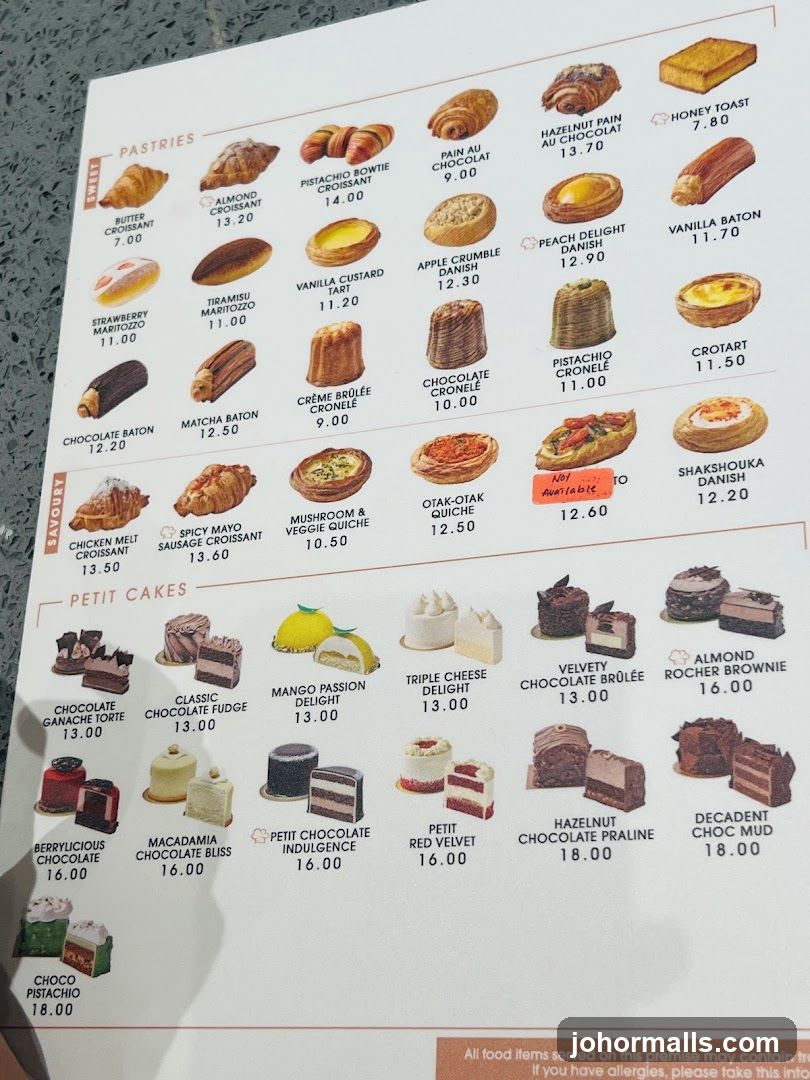 Pastry and Petit Cake Menu