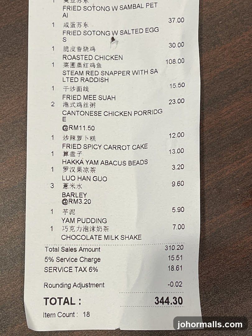 Receipt from a restaurant
