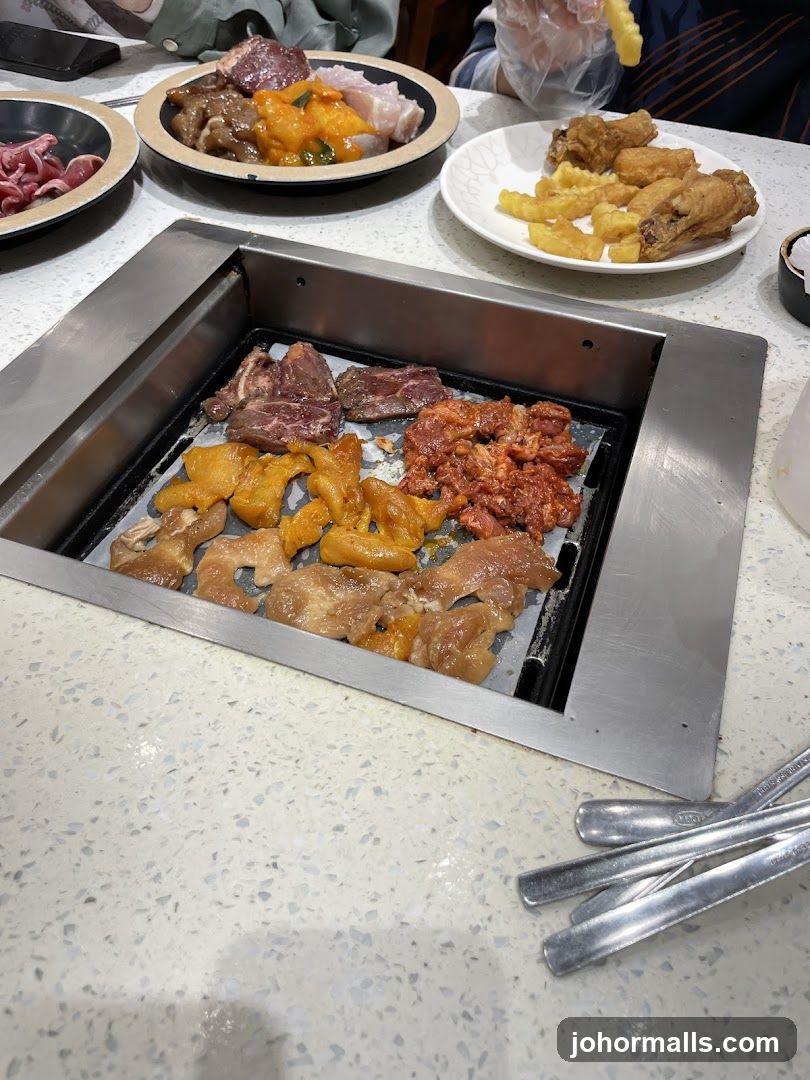 Grilled meat dining setup