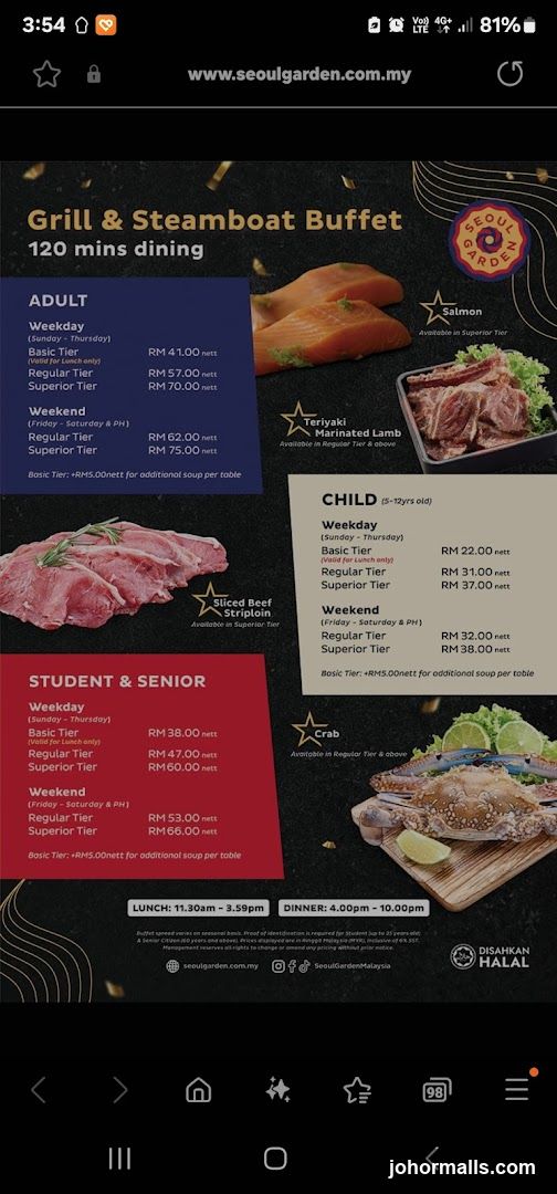 Seoul Garden Grill & Steamboat Buffet Menu