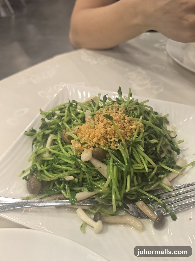 Stir-fried Pea Shoots with Mushrooms