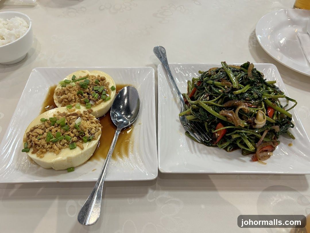 Steamed Egg and Stir-fried Water Spinach