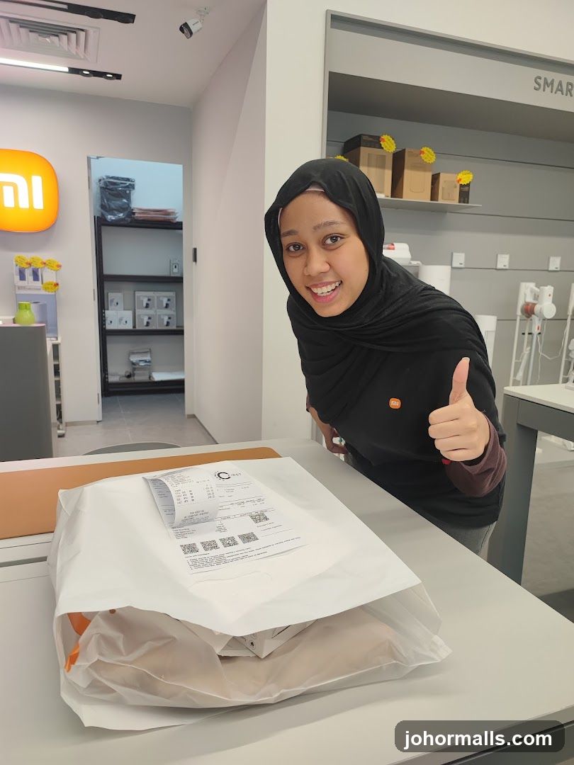 Woman giving a thumbs up with a shopping bag