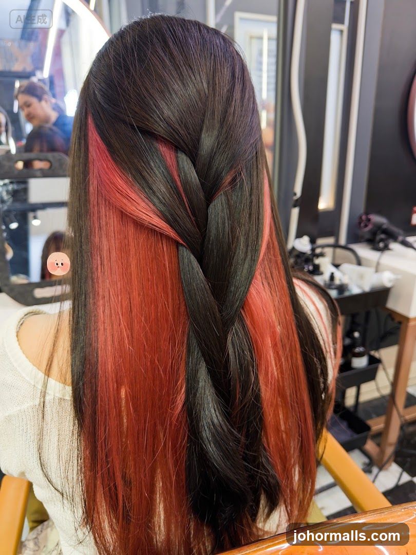 Braided Hair with Red Highlights