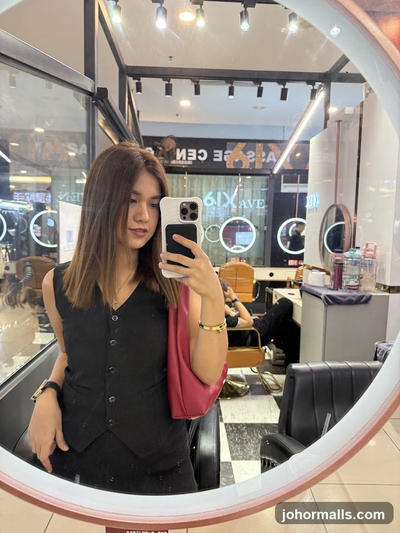 Woman Taking Mirror Selfie in Salon