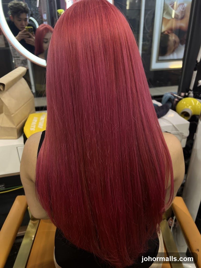 Woman with long, vibrant pink hair