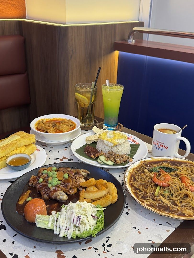 Table with various dishes and drinks