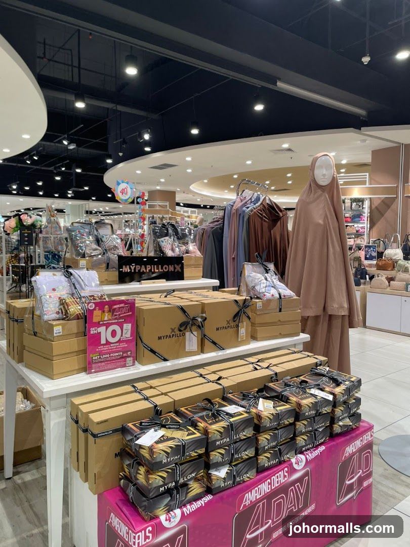 Store Display with Gift Boxes and Apparel