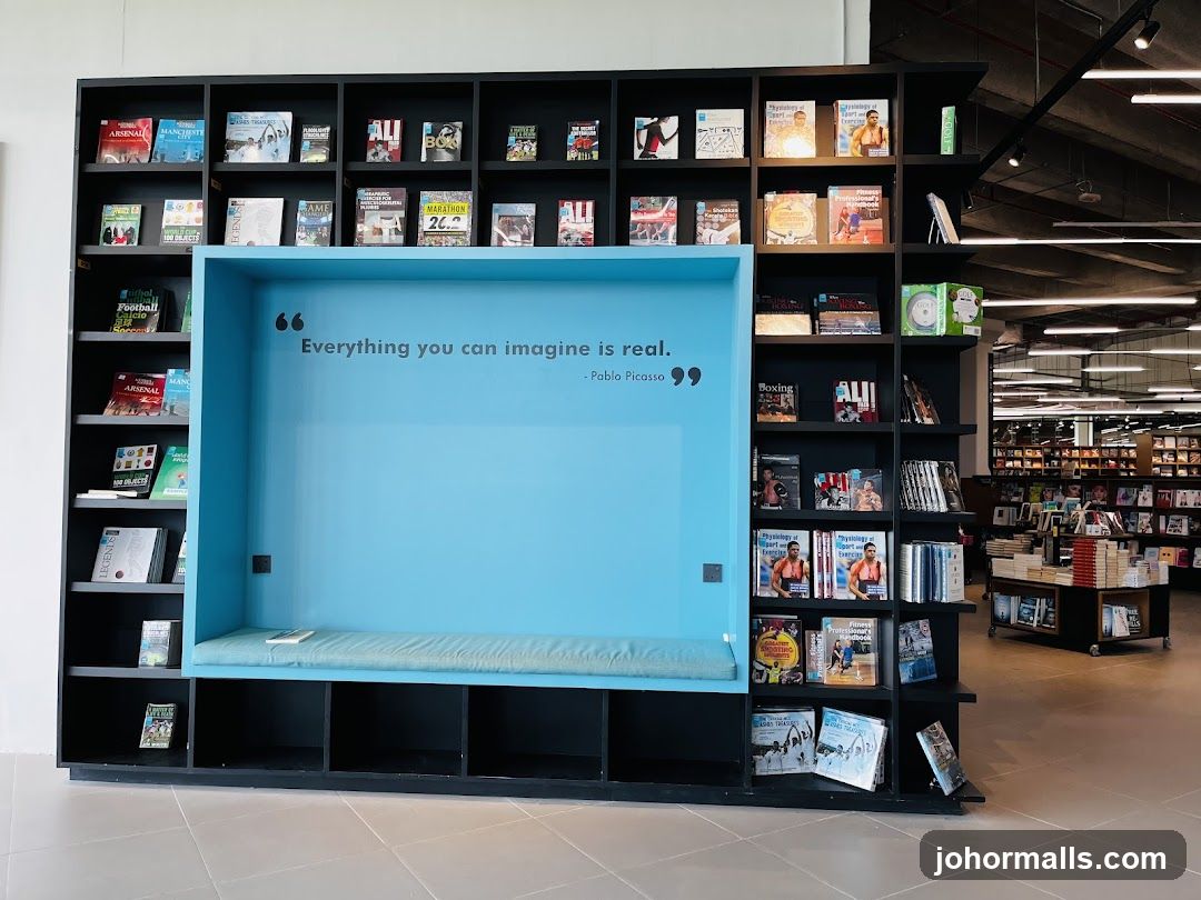 Bookshelf with seating area