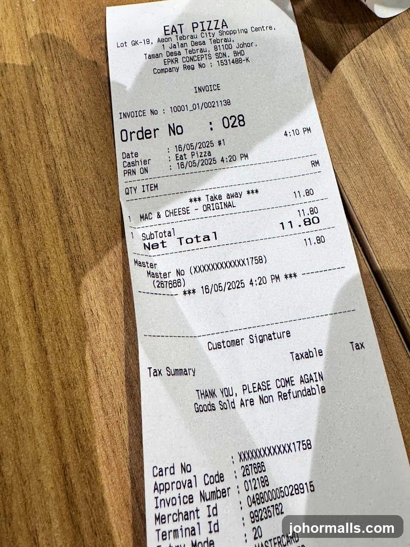 Eat Pizza Receipt