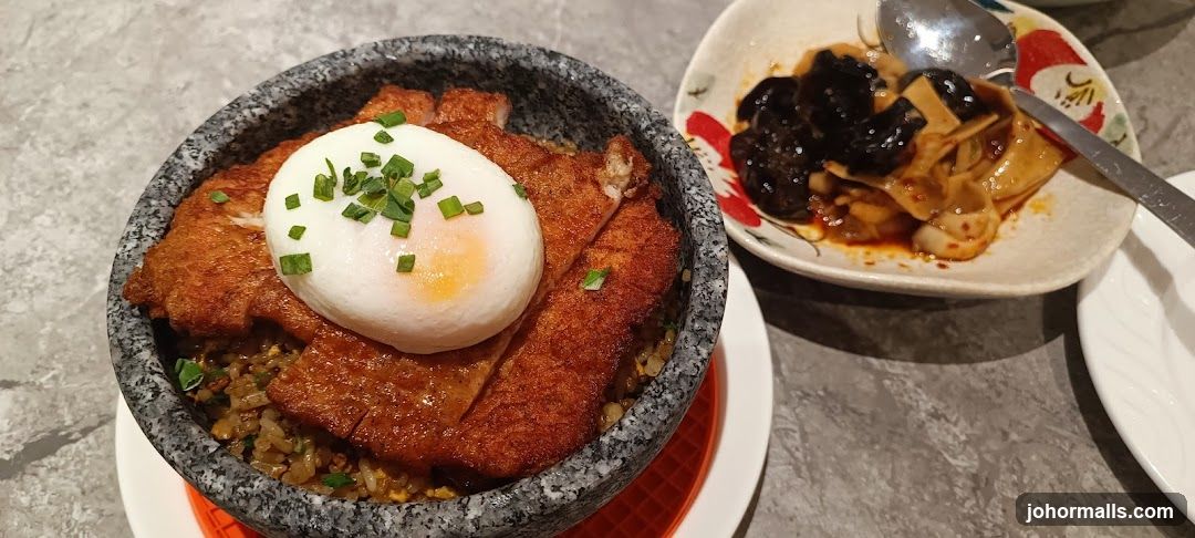 Fried Pork Rice Bowl with Egg and Side Dish