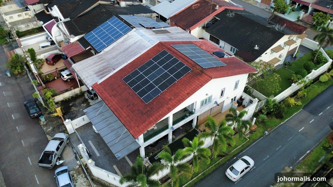 Residential rooftops with solar panels