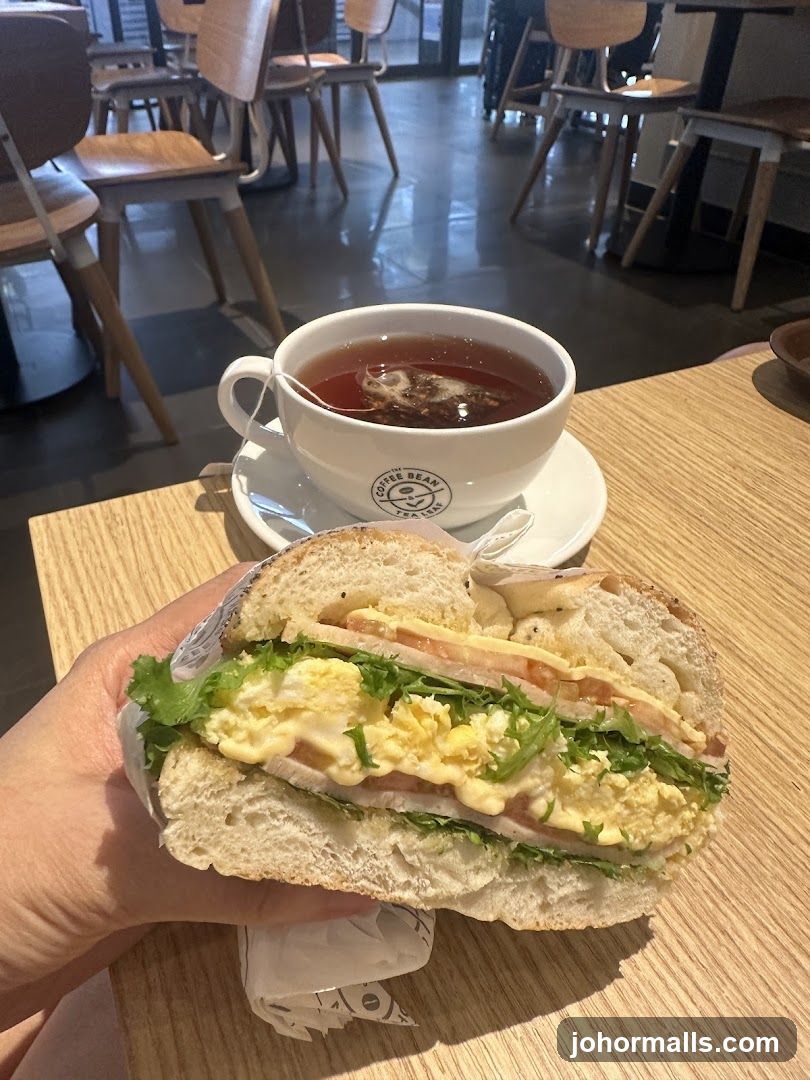 Bagel sandwich and tea