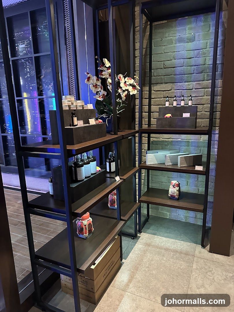 Display shelves with products