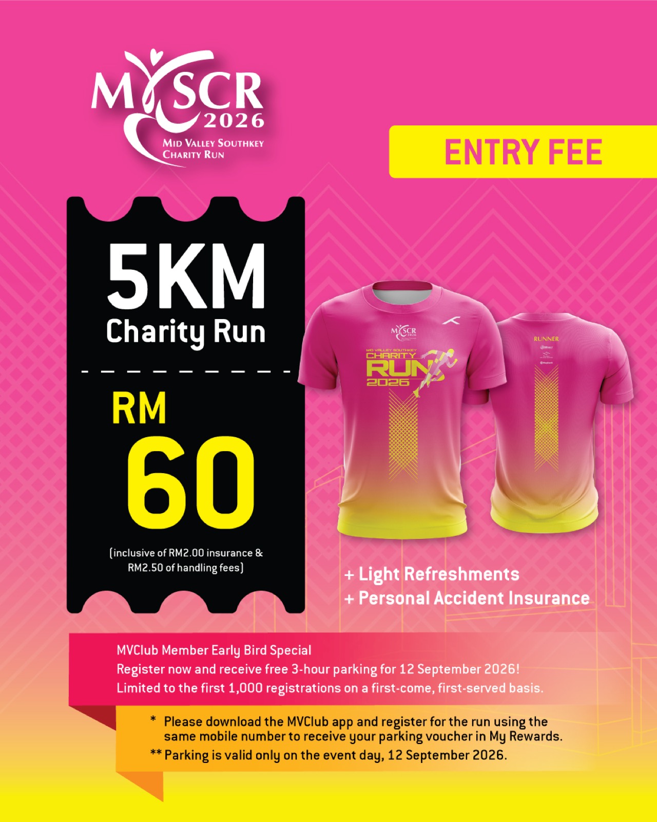 Mid Valley Southkey Charity Run 2026 registration fee graphic on JomRun