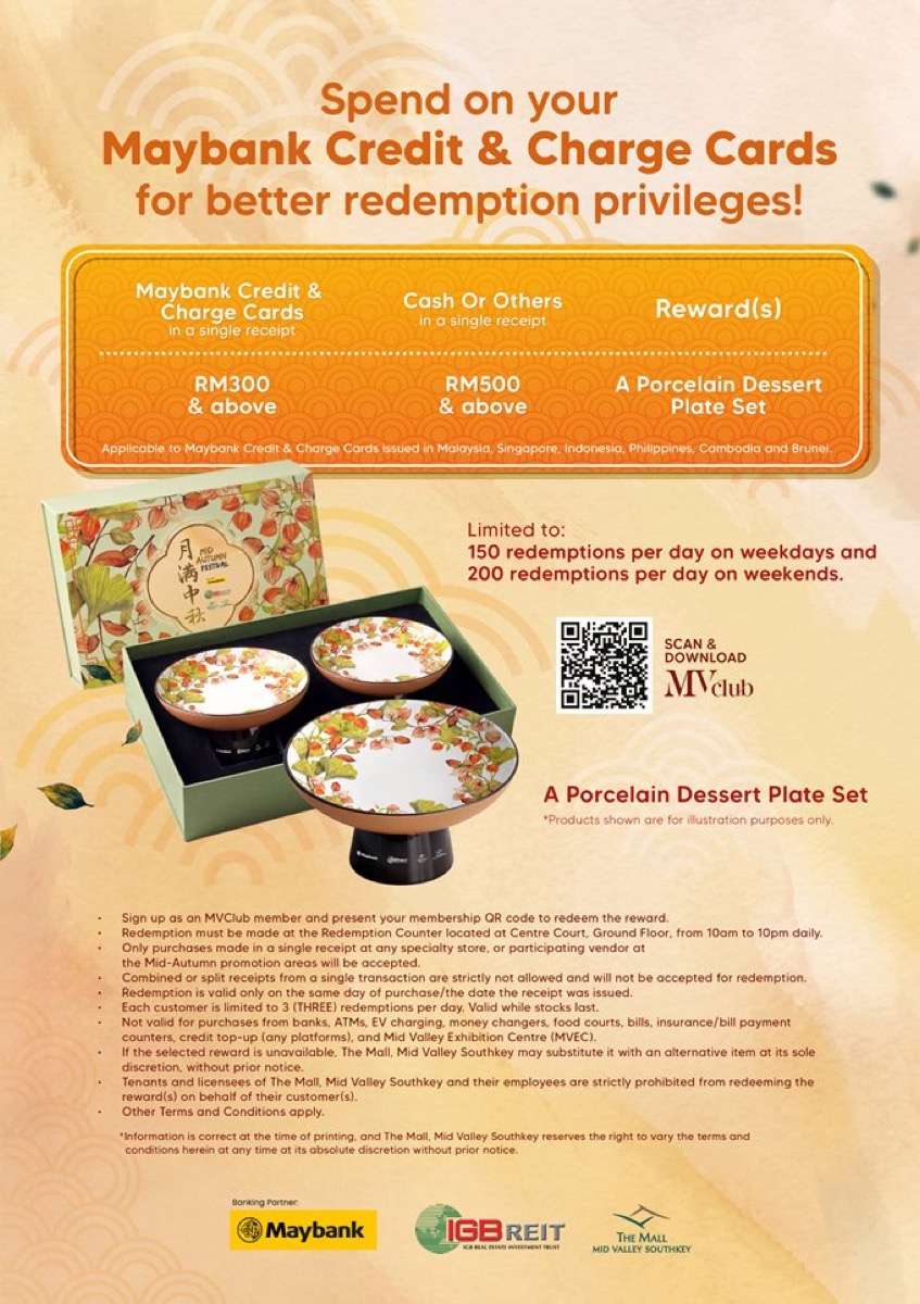 Porcelain dessert plate set gift with purchase for Mid-Autumn 2026 at Mid Valley Southkey Centre Court