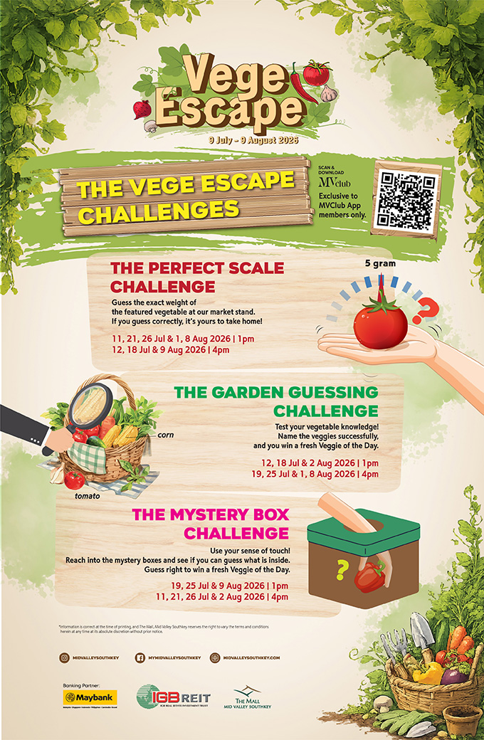 Vege Escape activity zone at Mid Valley Southkey Johor Bahru with vegetable-themed interactive displays and family-friendly photo backdrops